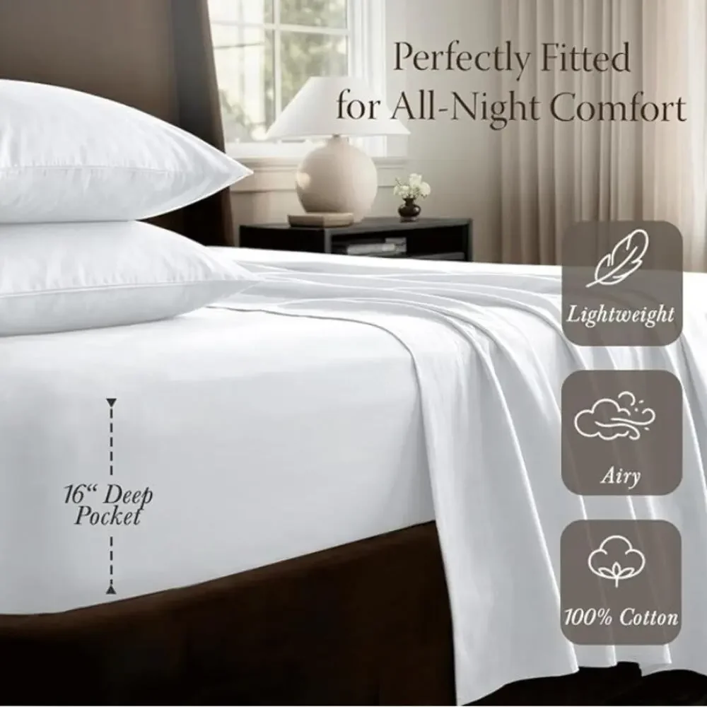4 Piece Threadmill 400 Thread Count 100% Egyptian Cotton Queen Sheet Set- White